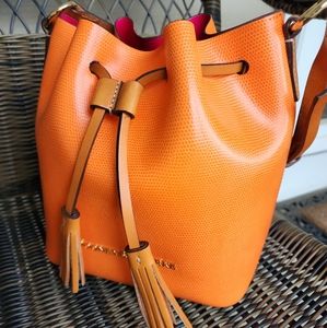 Dooney & Bourke Siena Serena Embossed Leather Small Bucket Orange/Hot Pink 🧡 💖